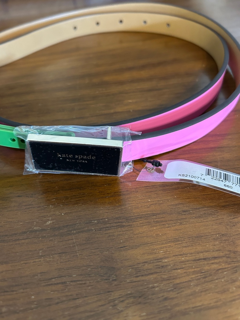 kate spade Pink and Green Skinny Colorblock Belt with Gold Buckle